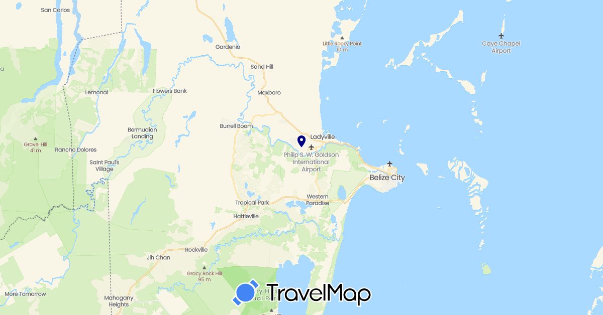 TravelMap itinerary: driving in Belize (North America)